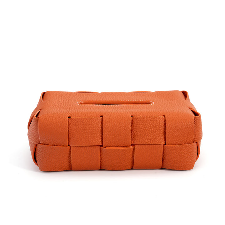 Woven Leather Tissue Box Cover Handcrafted Top Grain Cowhide Decorative Tissue Holder 4 Colors