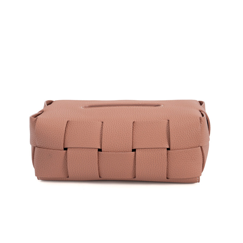 Woven Leather Tissue Box Cover Handcrafted Top Grain Cowhide Decorative Tissue Holder 4 Colors