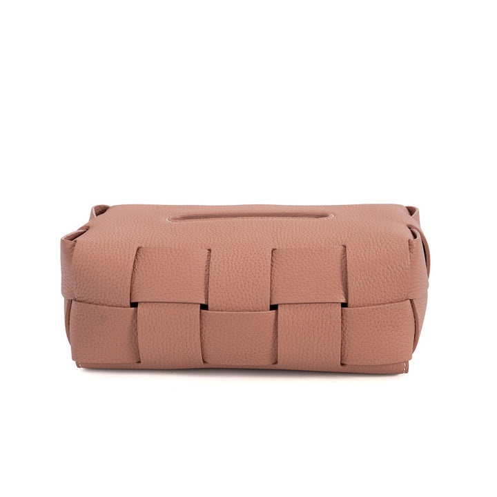 Woven Leather Tissue Box Cover Handcrafted Top Grain Cowhide Decorative Tissue Holder 4 Colors