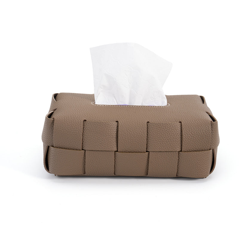 Woven Leather Tissue Box Cover Handcrafted Top Grain Cowhide Decorative Tissue Holder 4 Colors