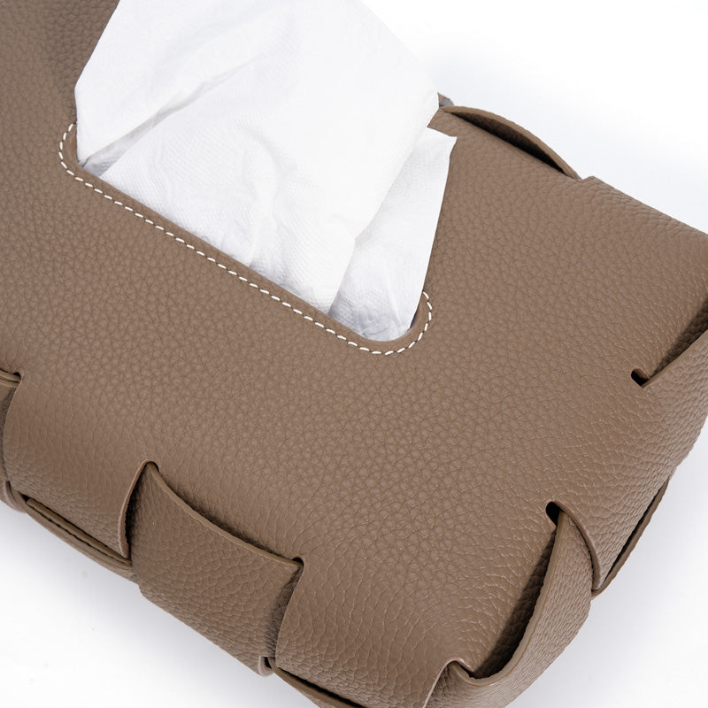 Woven Leather Tissue Box Cover Handcrafted Top Grain Cowhide Decorative Tissue Holder 4 Colors