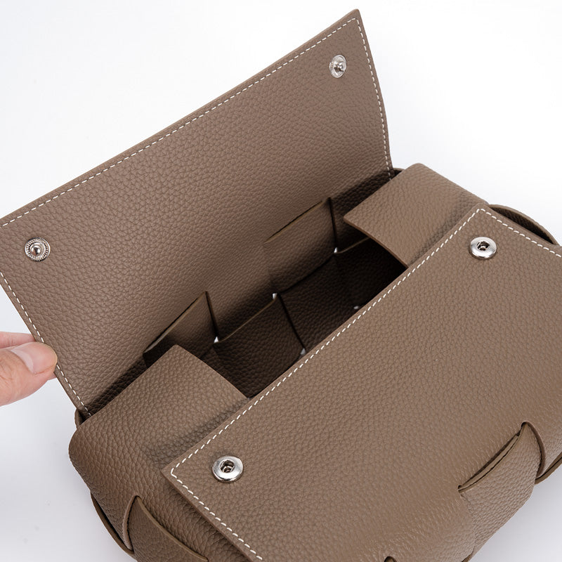 Woven Leather Tissue Box Cover Handcrafted Top Grain Cowhide Decorative Tissue Holder 4 Colors