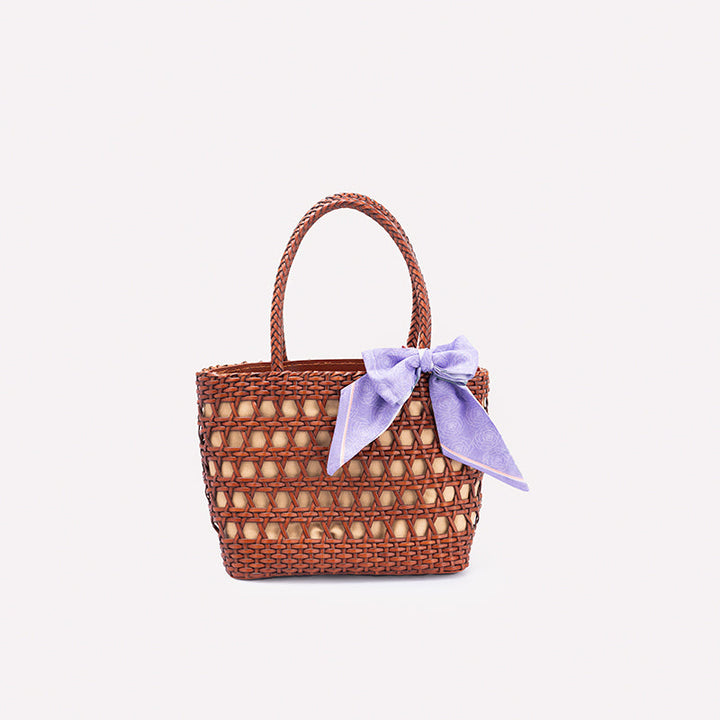 Woven Leather Tote Bag for Women Handmade Open Weave Cowhide Basket Handbag