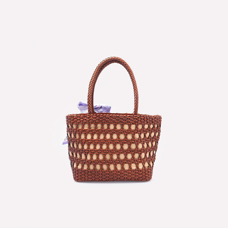 Woven Leather Tote Bag for Women Handmade Open Weave Cowhide Basket Handbag
