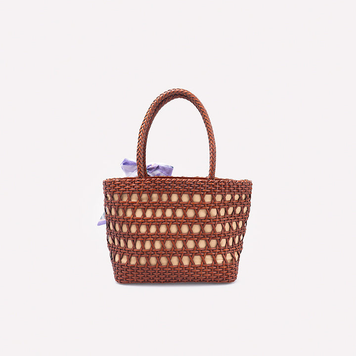 Woven Leather Tote Bag for Women Handmade Open Weave Cowhide Basket Handbag