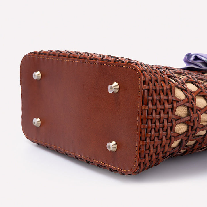 Woven Leather Tote Bag for Women Handmade Open Weave Cowhide Basket Handbag