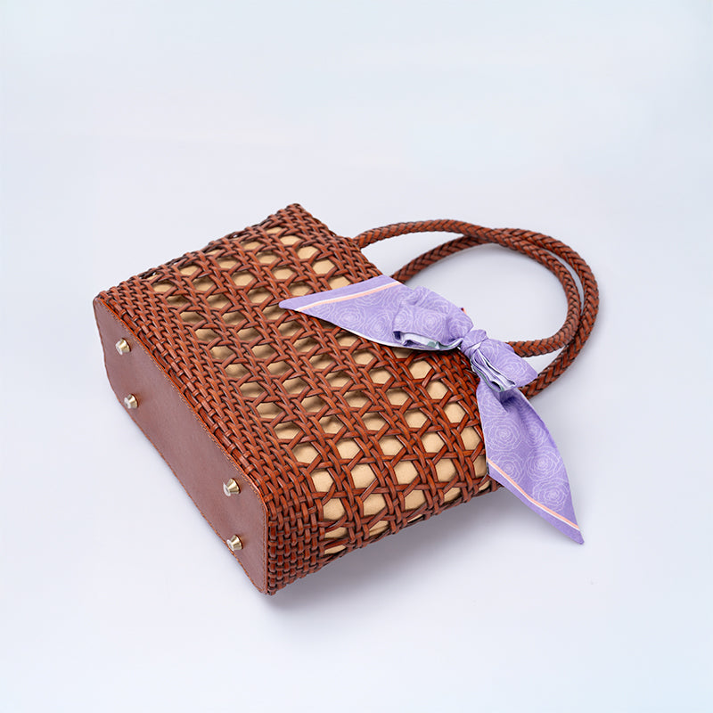 Woven Leather Tote Bag for Women Handmade Open Weave Cowhide Basket Handbag
