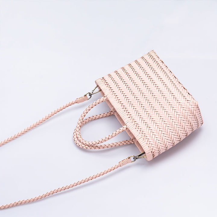 Woven Leather Basket Bag for Women Handmade Cowhide Crossbody Shoulder Handbag
