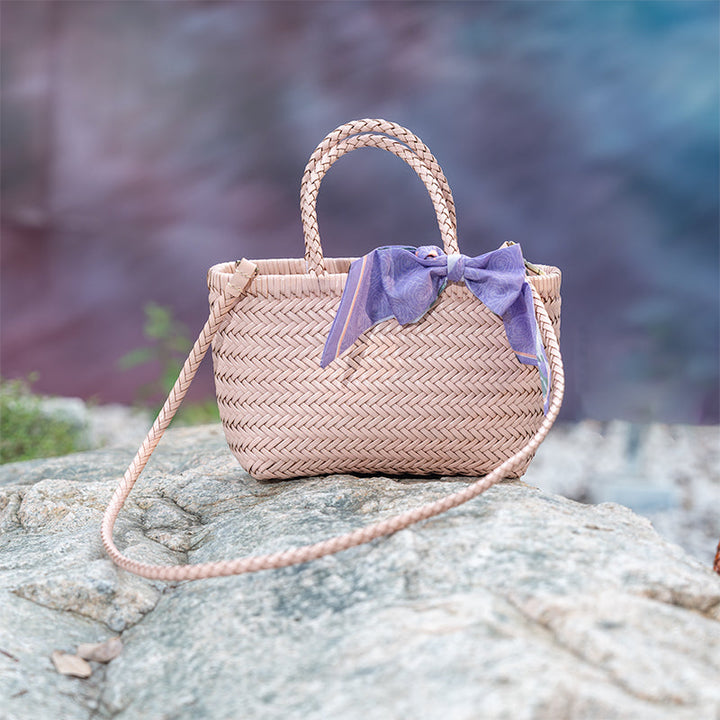 Woven Leather Basket Bag for Women Handmade Cowhide Crossbody Shoulder Handbag