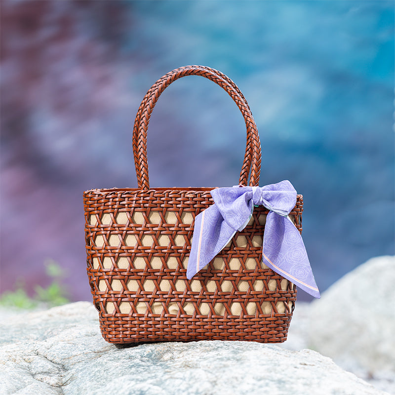 Woven Leather Tote Bag for Women Handmade Open Weave Cowhide Basket Handbag