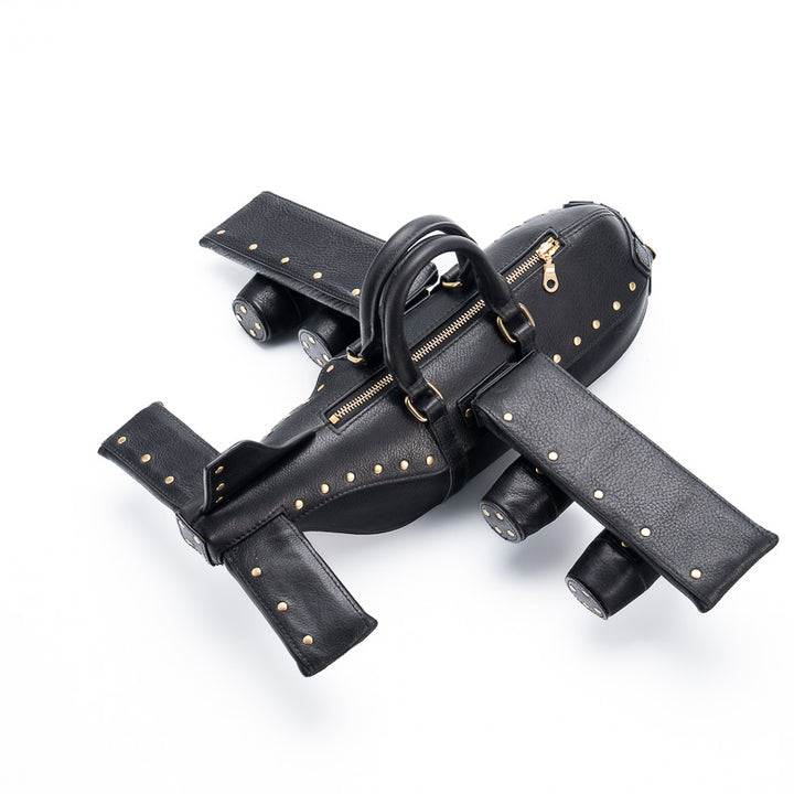 Airplane Shape Leather Bag Gold Stud Statement Top Handle Crossbody Bag for Women