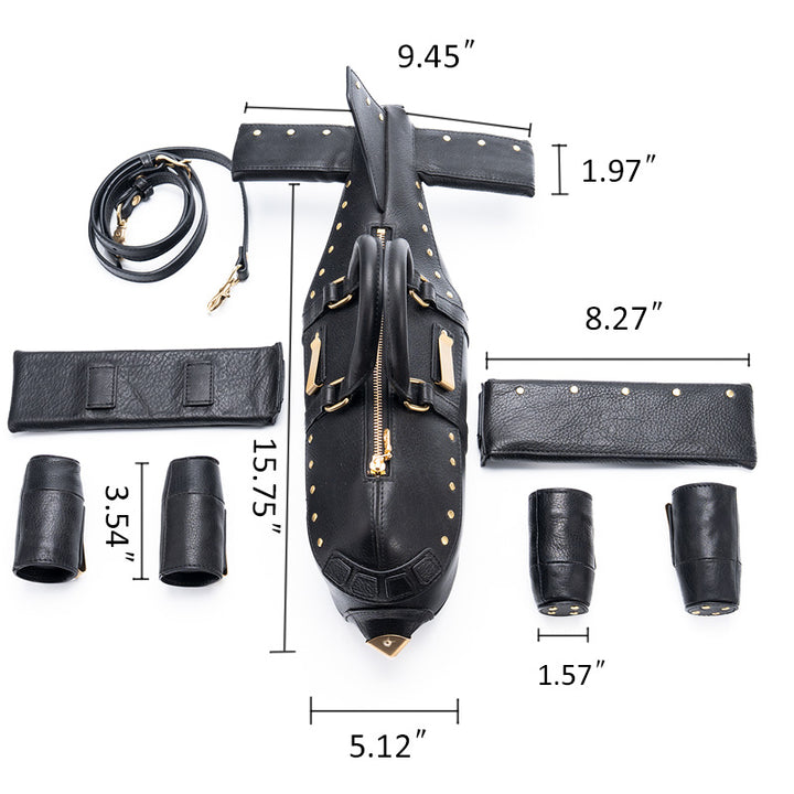 Airplane Shape Leather Bag Gold Stud Statement Top Handle Crossbody Bag for Women