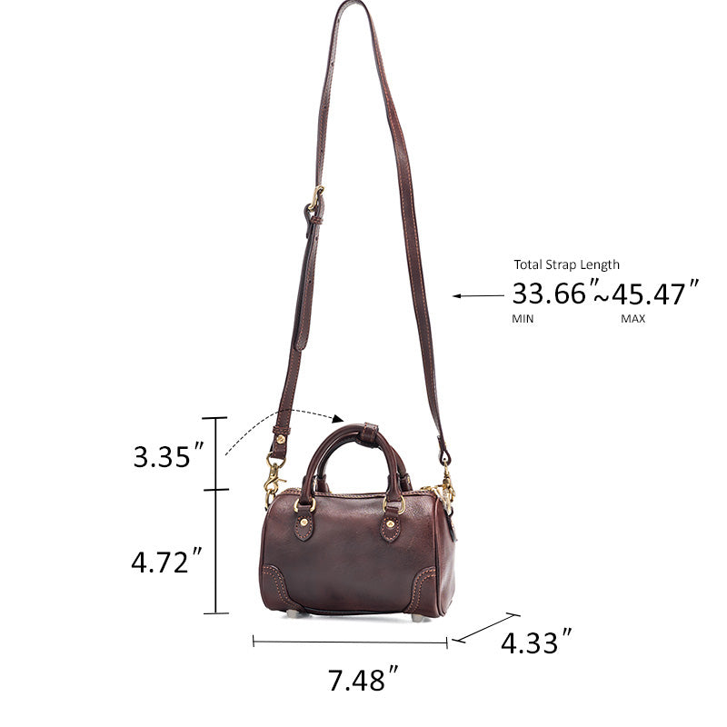 Mini Boston Bag Vegetable Tanned Leather Barrel Handbag with Gold Hardware