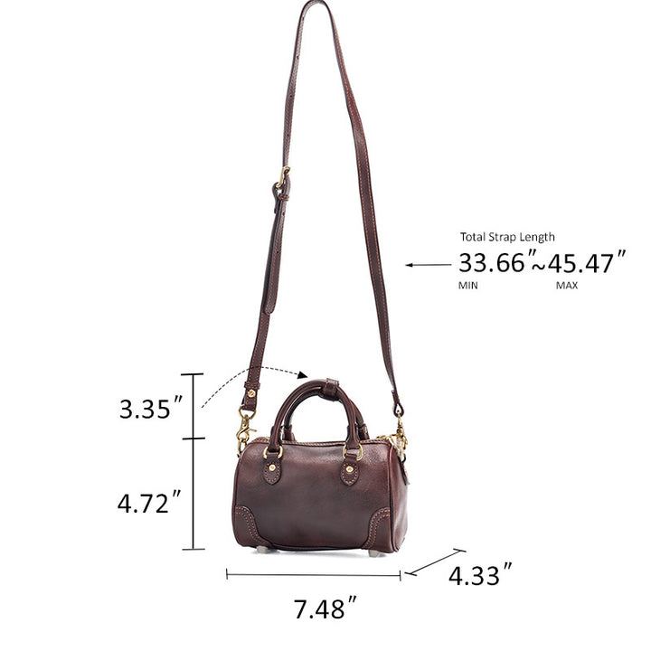 Mini Boston Bag Vegetable Tanned Leather Barrel Handbag with Gold Hardware