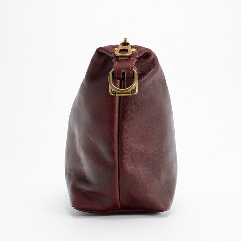 Slouchy Leather Crossbody Bag Washed Full Grain Zip Top Shoulder Bag in Brown