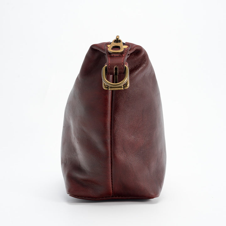 Slouchy Leather Crossbody Bag Washed Full Grain Zip Top Shoulder Bag in Brown