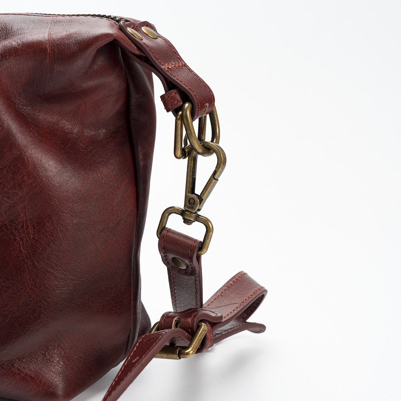 Slouchy Leather Crossbody Bag Washed Full Grain Zip Top Shoulder Bag in Brown