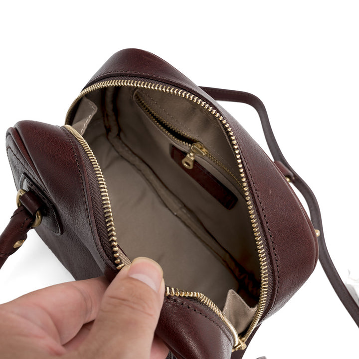 Small Bowling Bag Washed Full Grain Leather Boston Top Handle Bag with Brass Zip