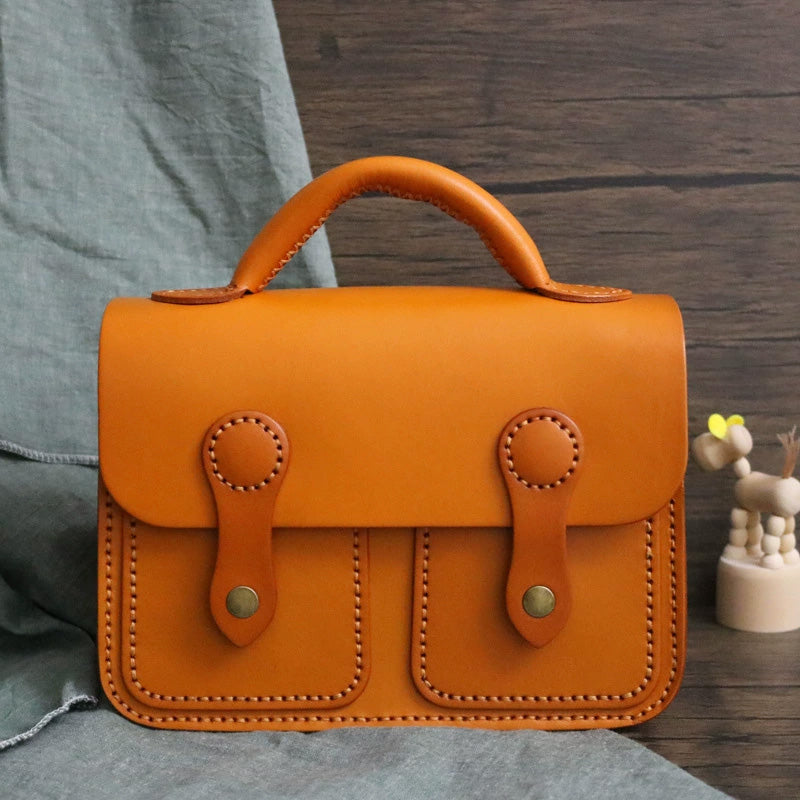 Leather Satchel Crossbody Bag Top Grain Cowhide Shoulder bag with Top Handle