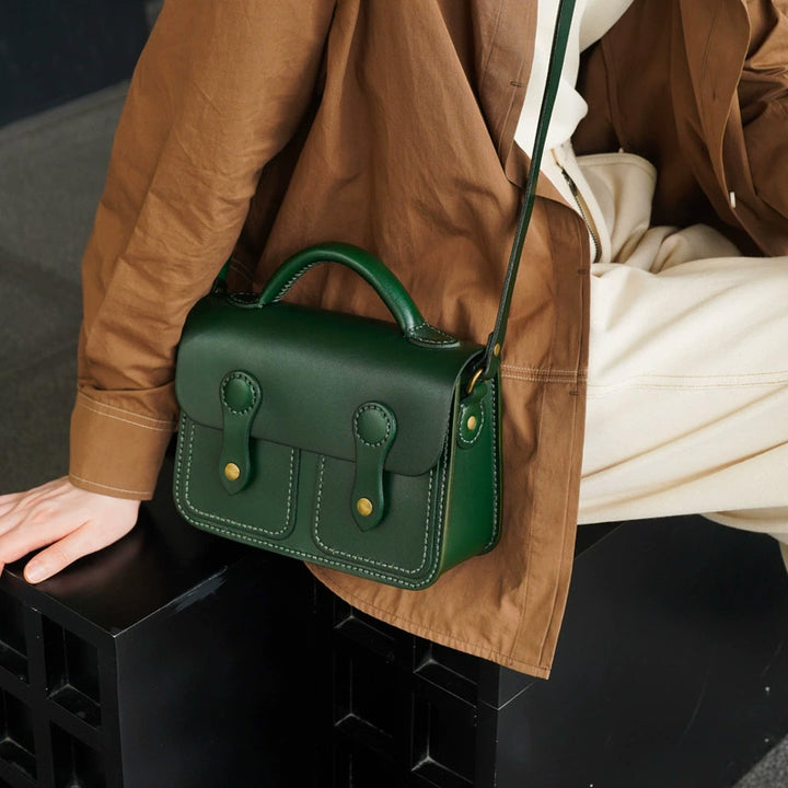 Leather Satchel Crossbody Bag Top Grain Cowhide Shoulder bag with Top Handle