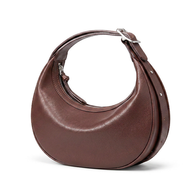 Vegetable tanned cowhide leather dumpling hobo bag in Coffee, underarm shoulder bag, soft slouchy silhouette