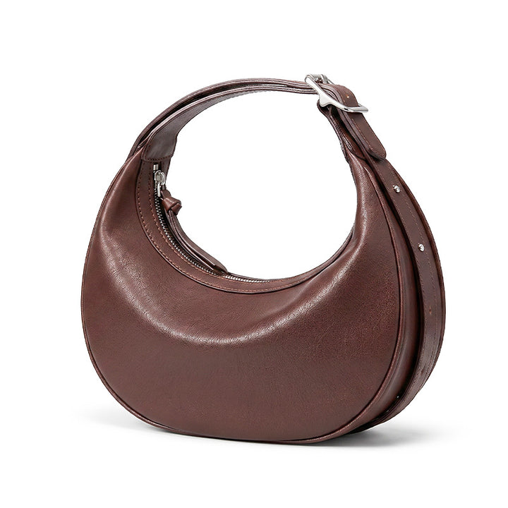Vegetable tanned cowhide leather dumpling hobo bag in Coffee, underarm shoulder bag, soft slouchy silhouette