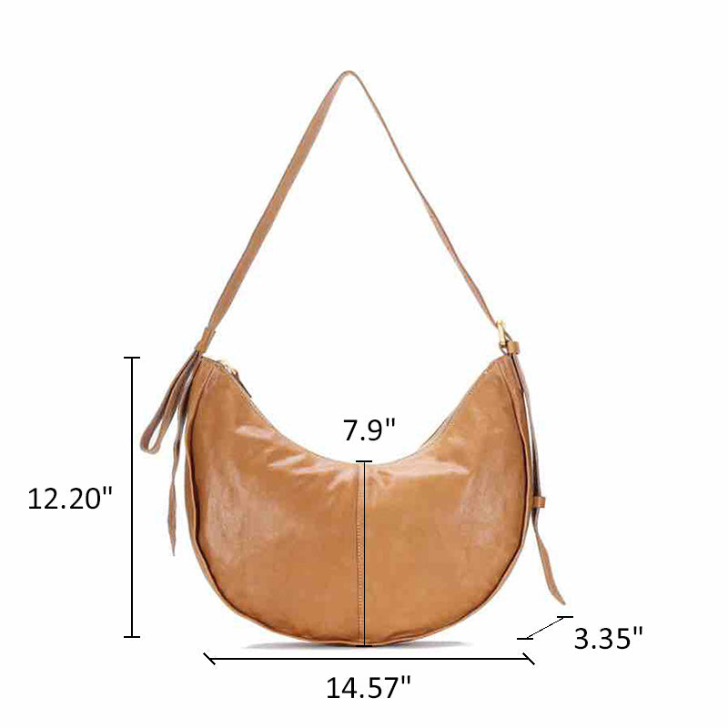 Vegetable Tanned Leather Crescent Hobo Bag Slouchy Shoulder Bag for Women
