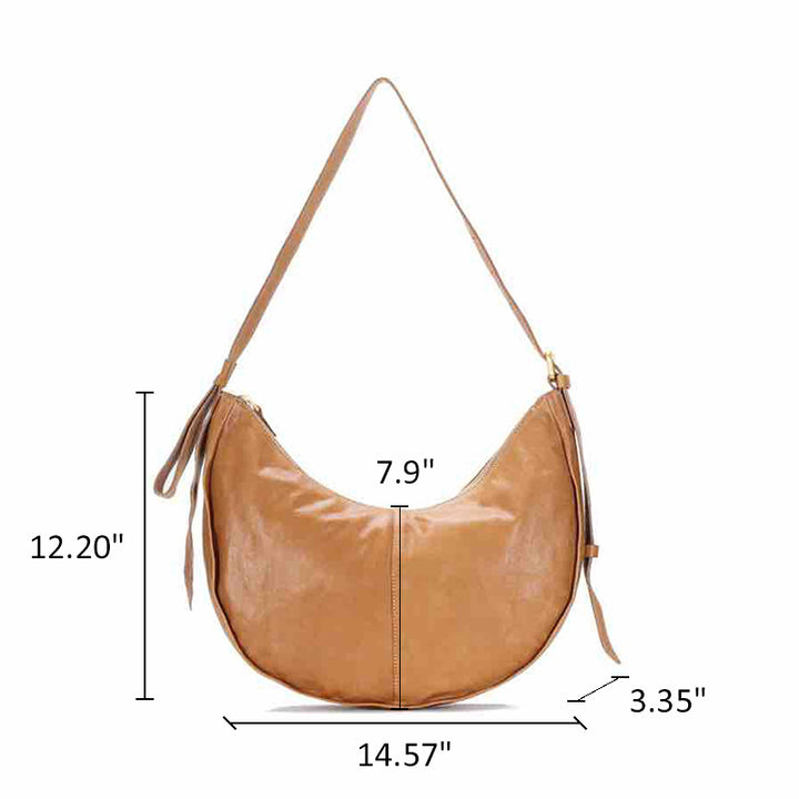 Vegetable Tanned Leather Crescent Hobo Bag Slouchy Shoulder Bag for Women