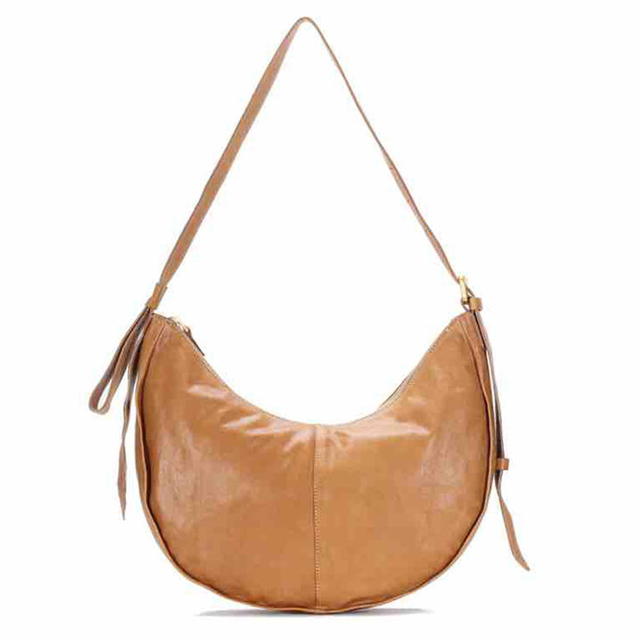 Vegetable Tanned Leather Crescent Hobo Bag Slouchy Shoulder Bag for Women