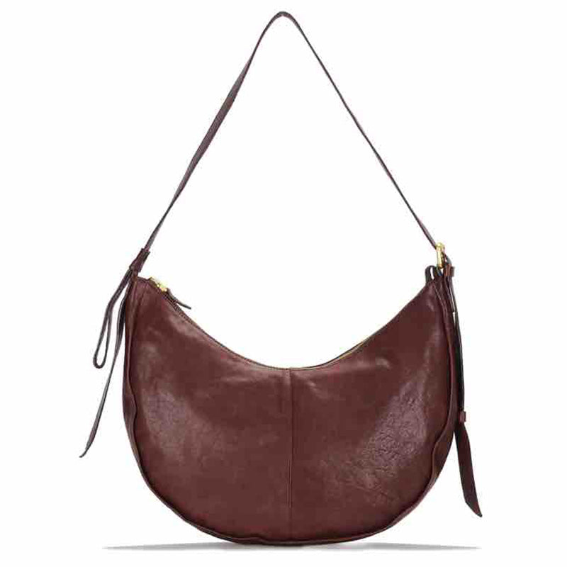 Vegetable Tanned Leather Crescent Hobo Bag Slouchy Shoulder Bag for Women