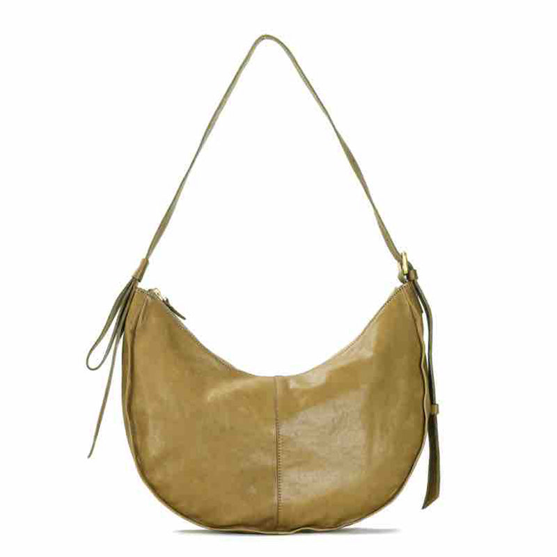 Vegetable Tanned Leather Crescent Hobo Bag Slouchy Shoulder Bag for Women