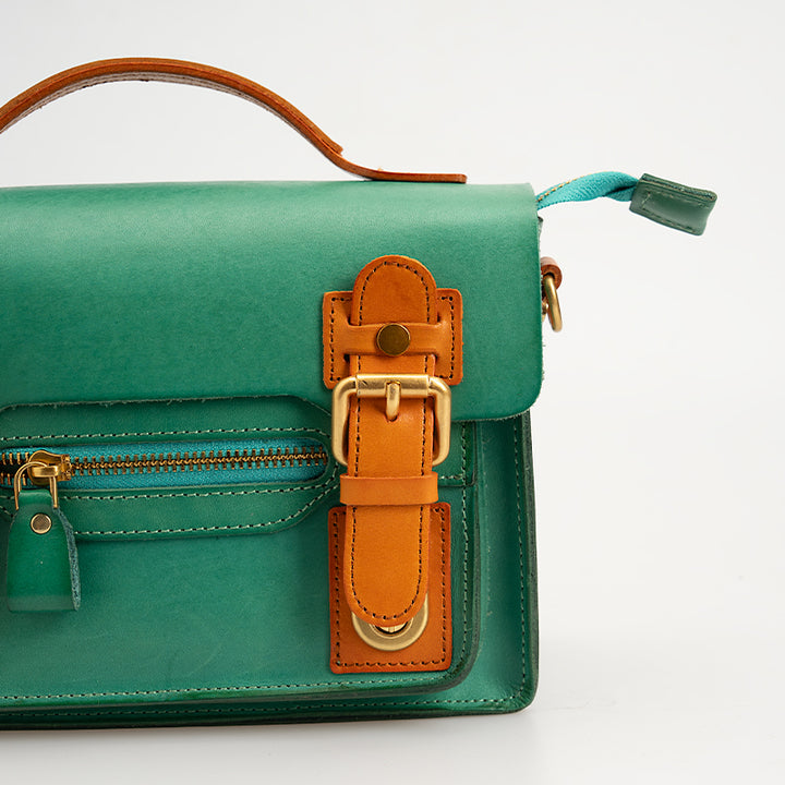 Leather Satchel Bag for Women Handcrafted Cambridge Style Crossbody with Contrast Trim