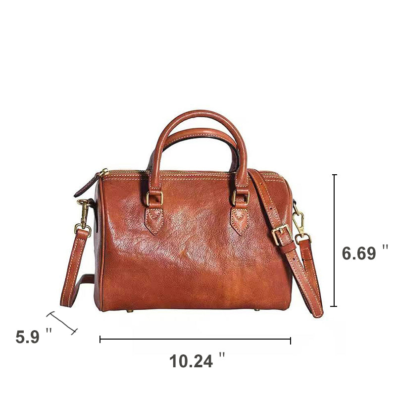 Sac bandoulière Boston vintage littéraire en cuir de vachette à une épaule pour femme