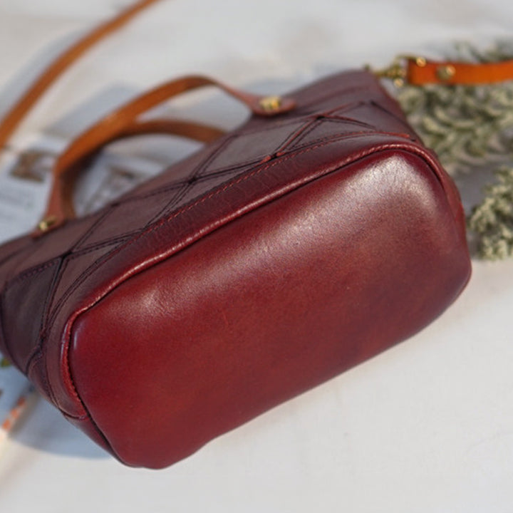 Mini Vegetable-Tanned Leather Handbag Woven Diamond Patchwork