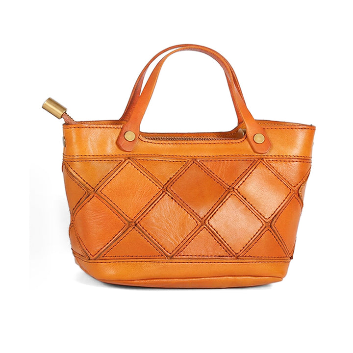 Mini Vegetable-Tanned Leather Handbag Woven Diamond Patchwork