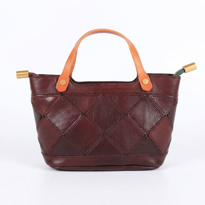 Mini Vegetable-Tanned Leather Handbag Woven Diamond Patchwork