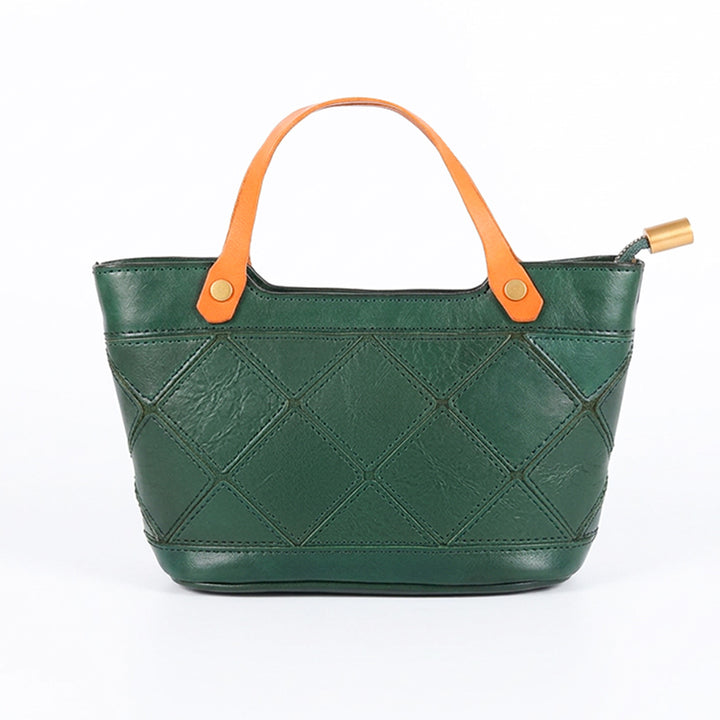 Mini Vegetable-Tanned Leather Handbag Woven Diamond Patchwork