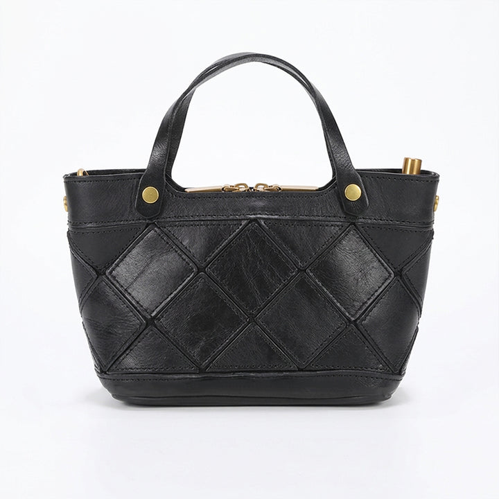 Mini Vegetable-Tanned Leather Handbag Woven Diamond Patchwork
