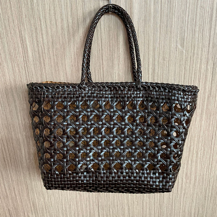 Sac à légumes tressé en cuir de vachette, doublure de tête, sac à main creux