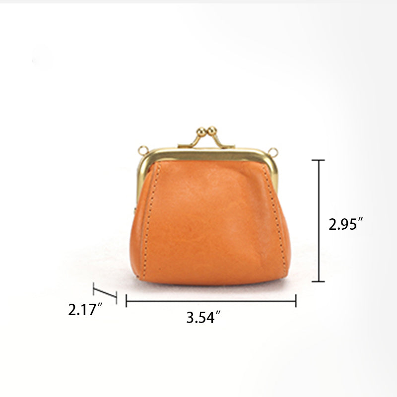 Veg Tan Leather Kiss Lock Bag Gold Chain Crossbody Coin Purse in Yellow