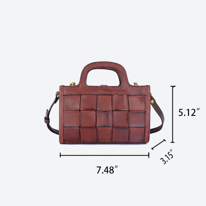 Sac bandoulière vintage en cuir tressé à la main pour femme