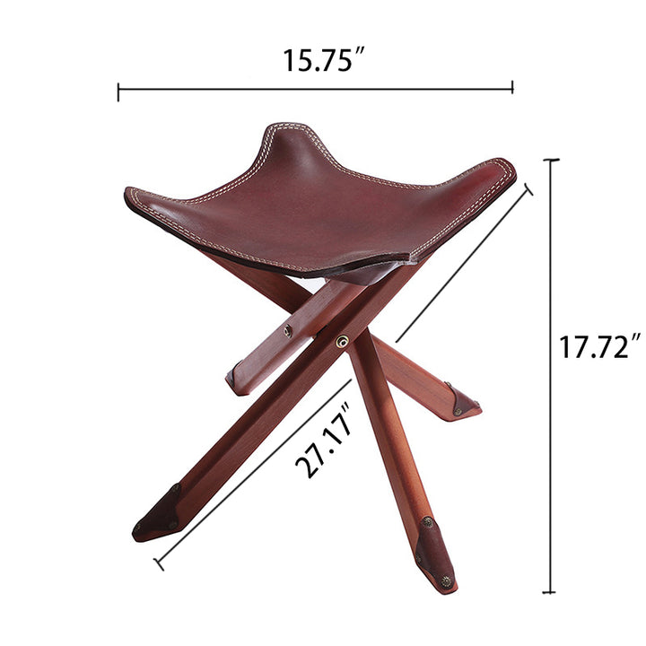 Cowhide Folding Stool - Vintage Portable Weave Leather Camping Chair Outdoor Fishing Seat