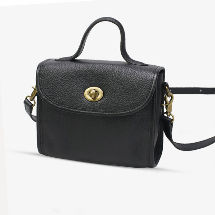 Vintage Vegetable-Tanned Leather Top-Handle Crossbody Mini Satchel Bag