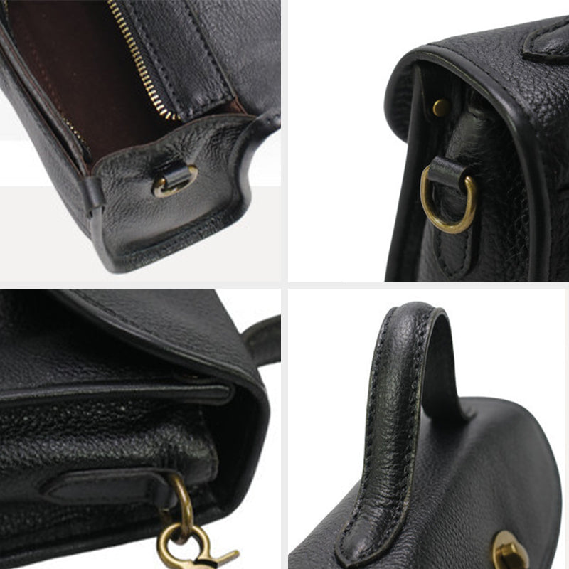Vintage Vegetable-Tanned Leather Top-Handle Crossbody Mini Satchel Bag