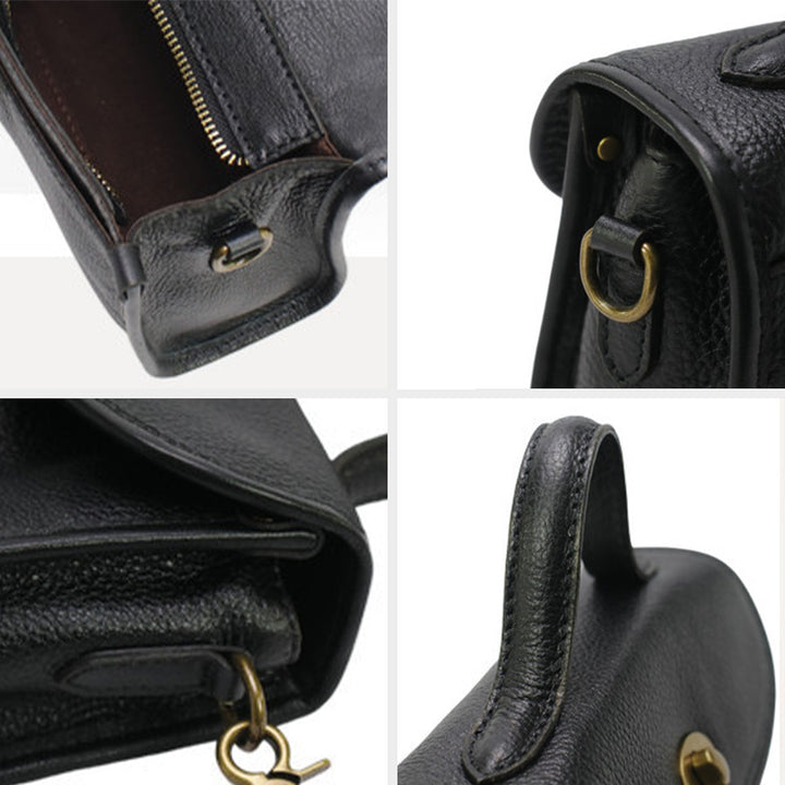 Vintage Vegetable-Tanned Leather Top-Handle Crossbody Mini Satchel Bag