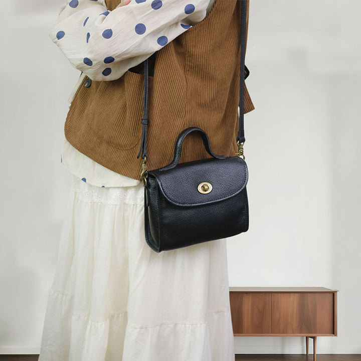 Vintage Vegetable-Tanned Leather Top-Handle Crossbody Mini Satchel Bag