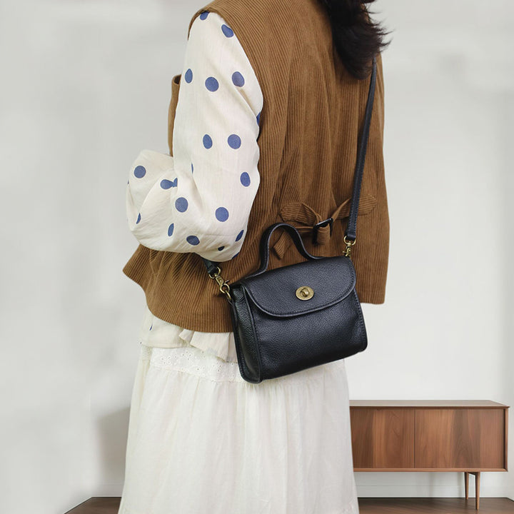 Vintage Vegetable-Tanned Leather Top-Handle Crossbody Mini Satchel Bag
