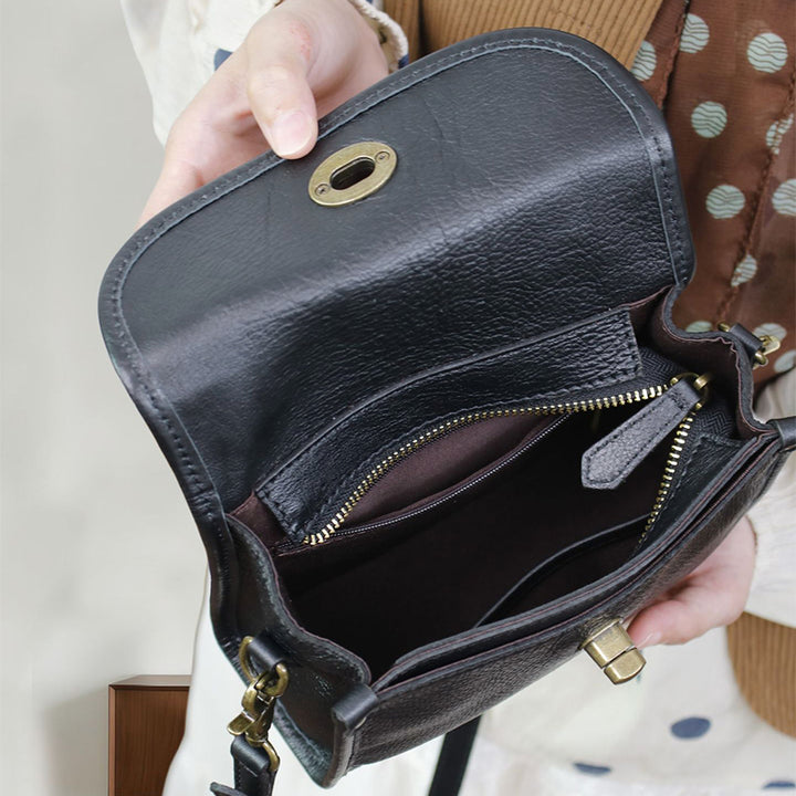 Vintage Vegetable-Tanned Leather Top-Handle Crossbody Mini Satchel Bag