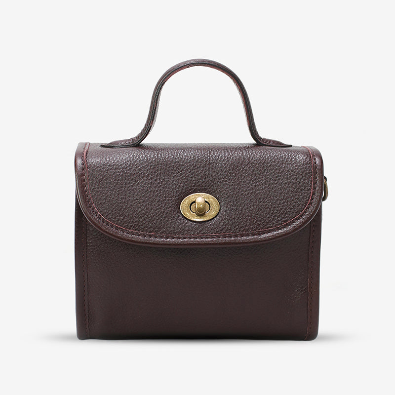 Vintage Vegetable-Tanned Leather Top-Handle Crossbody Mini Satchel Bag