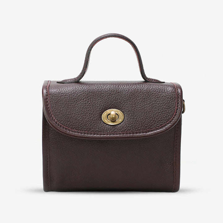 Vintage Vegetable-Tanned Leather Top-Handle Crossbody Mini Satchel Bag
